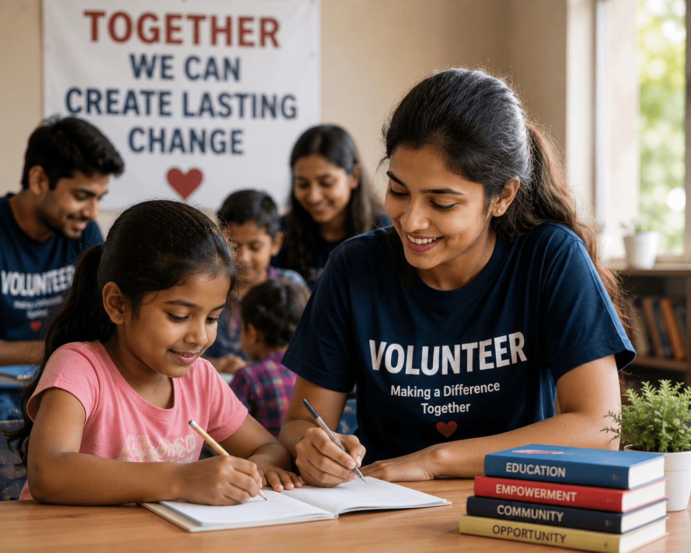 Volunteers supporting educational and community initiatives